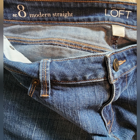 LOFT Blue Modern Straight 5 Pocket Denim Jeans SZ 8 - Picture 3 of 5